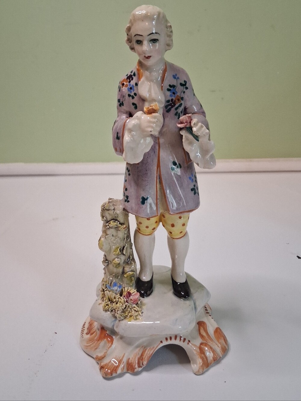 Porcelain Gentleman Figurine 6" Colonial Regency Dandy Man Flowers